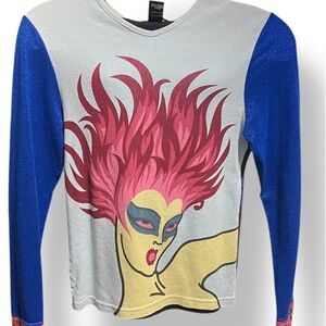 SOLD-RARE Vintage Custo Barcelona NWT Top Y2K ‘Saturday 12 Flamehead’ *FLAW*